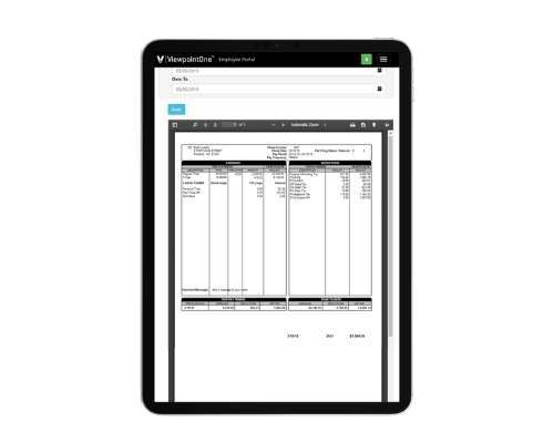 Tablet with employee earning statement on the screen