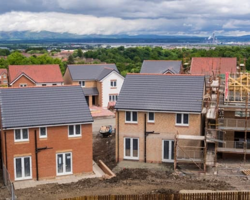 Newly built houses showing brickwork