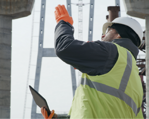 Man pointing with tablet